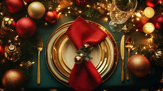 Christmas tablescape decoration, formal family dinner holiday celebration, luxury table setting decor, English country and home style idea