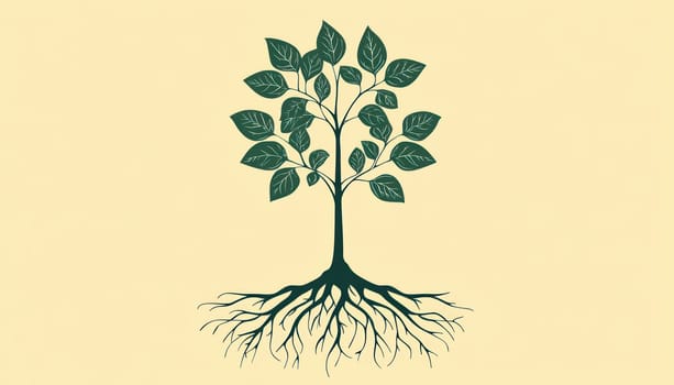A stylized image of growing plant with roots, symbolizing life and growth