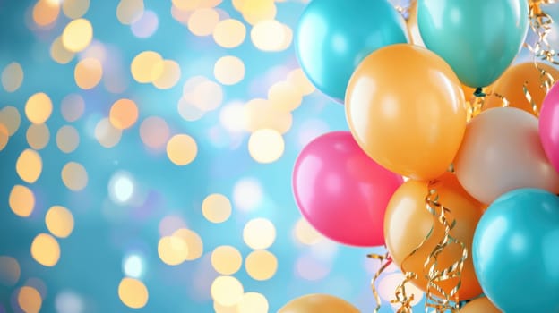A Colorful balloons with festive decorations create joyful atmosphere for celebrations. Perfect for parties and special occasions