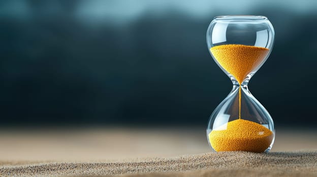 An abstract image representing passage of time with hourglass filled with yellow sand