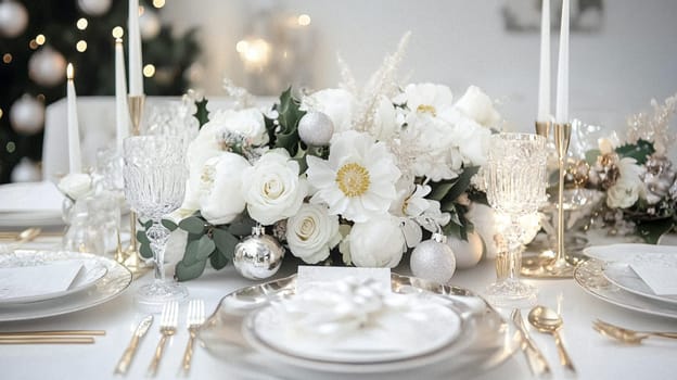 Christmas tablescape decoration, formal family dinner holiday celebration, luxury table setting decor, English country and home style idea