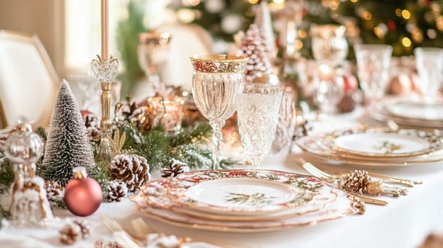 Christmas tablescape decoration, formal family dinner holiday celebration, luxury table setting decor, English country and home style idea
