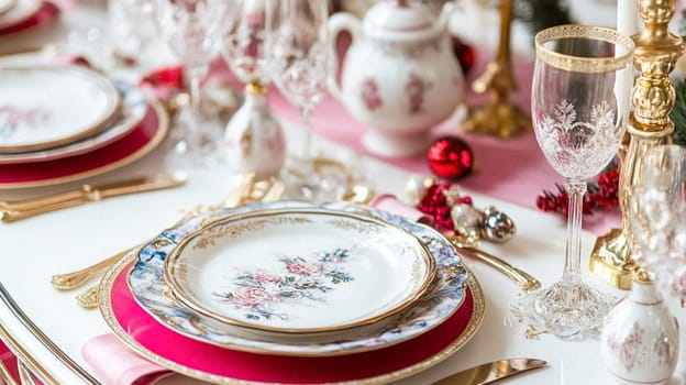 Christmas tablescape decoration, formal family dinner holiday celebration, luxury table setting decor, English country and home style idea