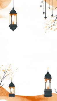 Decorative background with lanterns and autumn elements.