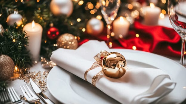 Christmas tablescape decoration, formal family dinner holiday celebration, luxury table setting decor, English country and home style idea