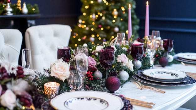 Christmas tablescape decoration, formal family dinner holiday celebration, luxury table setting decor, English country and home style idea