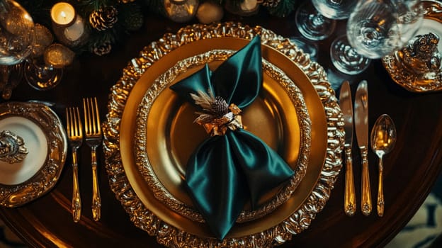 Christmas tablescape decoration, formal family dinner holiday celebration, luxury table setting decor, English country and home style idea