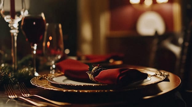 Christmas tablescape decoration, formal family dinner holiday celebration, luxury table setting decor, English country and home style idea