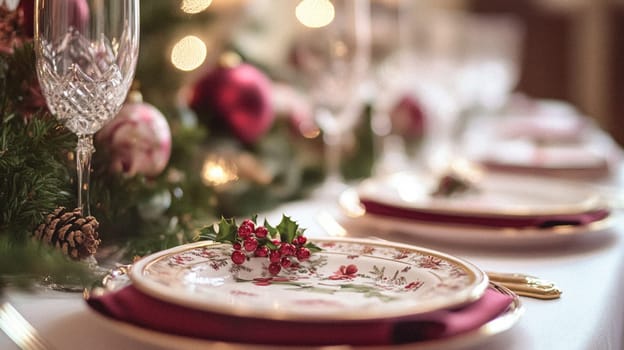 Christmas tablescape decoration, formal family dinner holiday celebration, luxury table setting decor, English country and home style idea