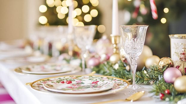 Christmas tablescape decoration, formal family dinner holiday celebration, luxury table setting decor, English country and home style idea