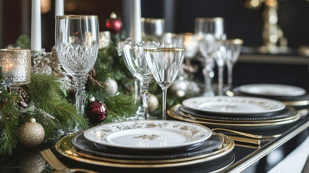 Christmas tablescape decoration, formal family dinner holiday celebration, luxury table setting decor, English country and home style idea