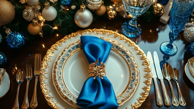 Christmas tablescape decoration, formal family dinner holiday celebration, luxury table setting decor, English country and home style idea