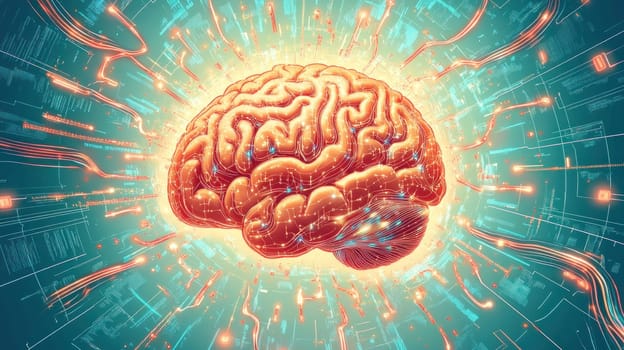 Complex network of connections illuminating human brain, symbolizing information processing