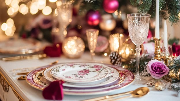 Christmas tablescape decoration, formal family dinner holiday celebration, luxury table setting decor, English country and home style idea