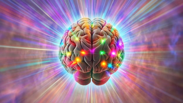 Colorful lights glowing on a human brain representing creativity, ideas, and innovation