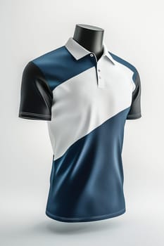 A clean, professional 3d mockup of a polo-style sports jersey showcased on a mannequin. the jersey features customizable branding areas, set against a white studio background with subtle shadows, ideal for promotional design purposes.