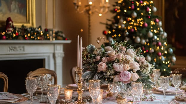 Christmas tablescape decoration, formal family dinner holiday celebration, luxury table setting decor, English country and home style idea