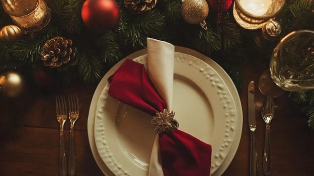 Christmas tablescape decoration, formal family dinner holiday celebration, luxury table setting decor, English country and home style idea