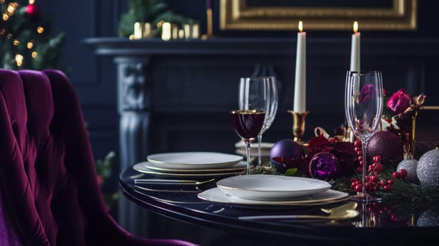 Christmas tablescape decoration, formal family dinner holiday celebration, luxury table setting decor, English country and home style idea