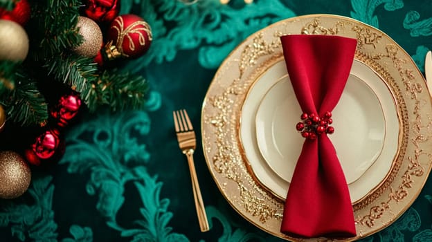 Christmas tablescape decoration, formal family dinner holiday celebration, luxury table setting decor, English country and home style idea