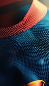 Sports jersey showcasing vibrant colors, detailed stitching, and prominent logo placement. the softly blurred background emphasizes the jersey's texture and craftsmanship, suitable for design, print, and sports branding purposes.