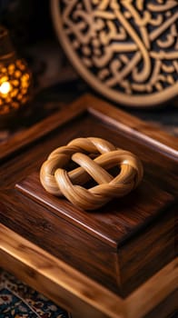 A decorative wooden knot on a textured surface, symbolizing unity.