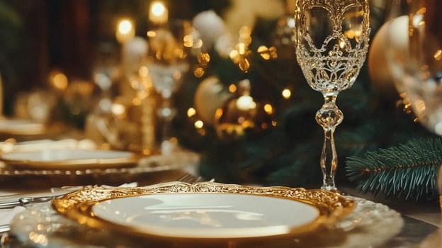 Christmas tablescape decoration, formal family dinner holiday celebration, luxury table setting decor, English country and home style idea