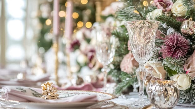 Christmas tablescape decoration, formal family dinner holiday celebration, luxury table setting decor, English country and home style idea