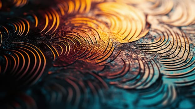 Close-up of a vinyl sticker on a textured metal surface. the image highlights the sticker's durability and vibrant design, enhanced by dramatic lighting that accentuates the textures and colors for a striking visual impact.