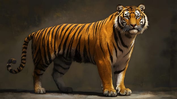 A majestic tiger stands confidently, showcasing its striking stripes.