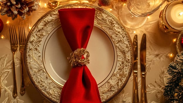 Christmas tablescape decoration, formal family dinner holiday celebration, luxury table setting decor, English country and home style idea