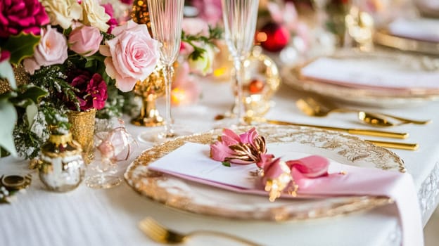 Christmas tablescape decoration, formal family dinner holiday celebration, luxury table setting decor, English country and home style idea