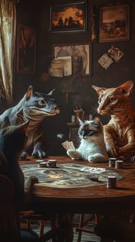 A whimsical scene of animals playing poker at a table.