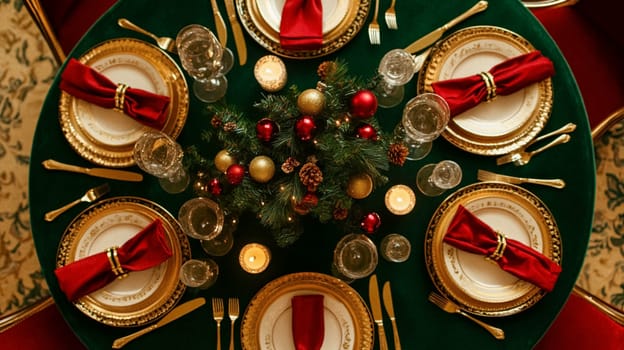 Christmas tablescape decoration, formal family dinner holiday celebration, luxury table setting decor, English country and home style idea