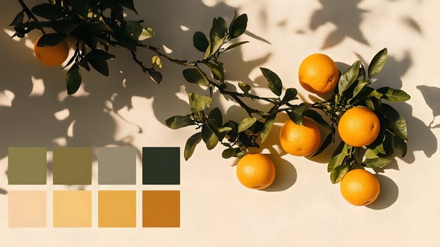 A branch of oranges with color palette for design inspiration.