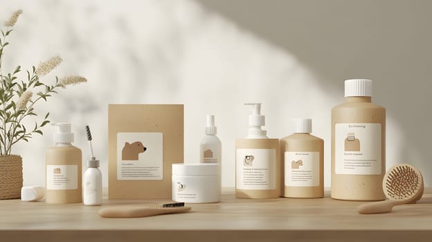 A collection of natural skincare products on a wooden table.