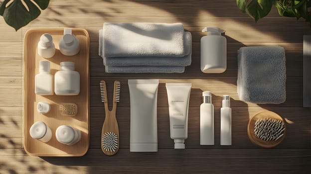 A collection of personal care products arranged aesthetically.