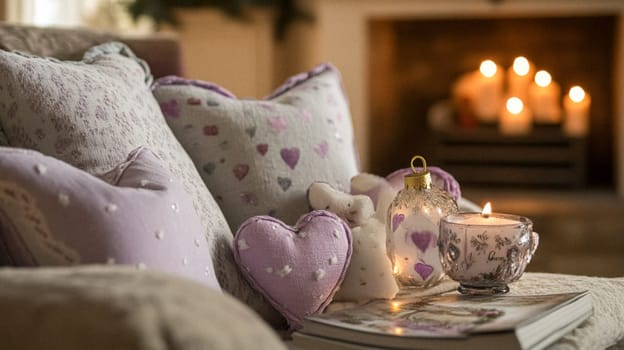 Christmas, holiday decor and country cottage style, cosy atmosphere, decorated Christmas tree in the English countryside house living room with fireplace, interior decoration idea