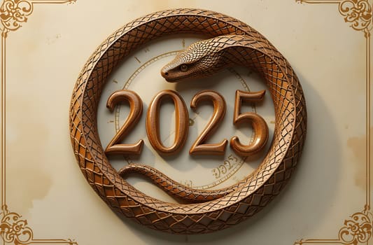 Coiled into a circular shape, the snake embodies the perpetual flow of time while encircling the 2025 symbol. This visual captures the essence of continuity, change, and the spirit of the upcoming year. High quality photo