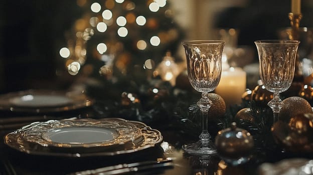 Christmas tablescape decoration, formal family dinner holiday celebration, luxury table setting decor, English country and home style idea
