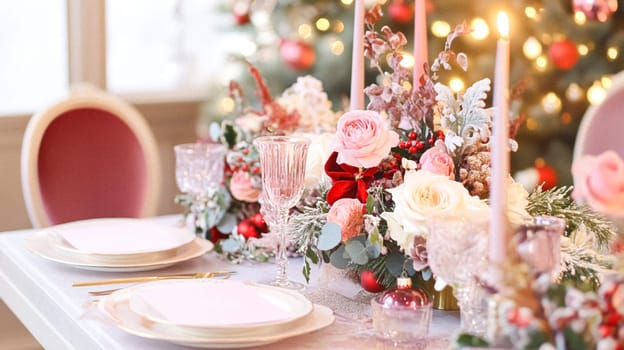 Christmas tablescape decoration, formal family dinner holiday celebration, luxury table setting decor, English country and home style idea