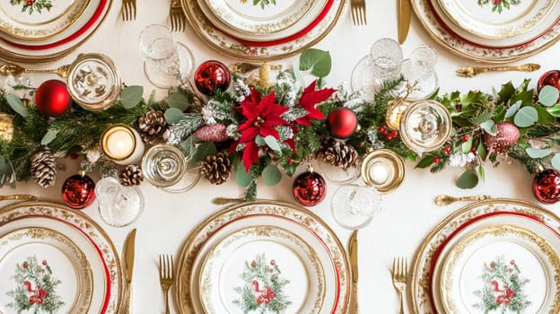Christmas tablescape decoration, formal family dinner holiday celebration, luxury table setting decor, English country and home style idea