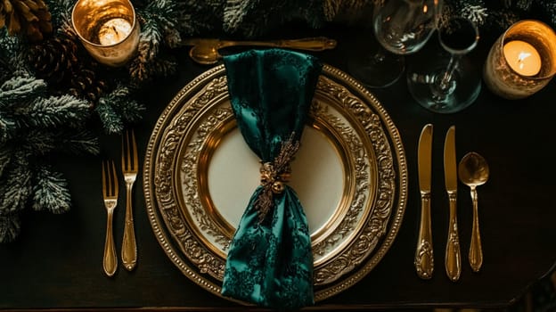 Christmas tablescape decoration, formal family dinner holiday celebration, luxury table setting decor, English country and home style idea