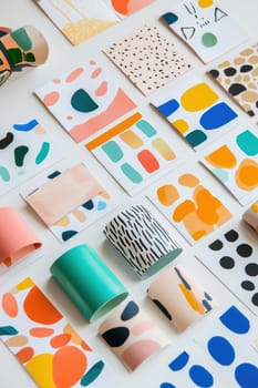 A vibrant collection of sticker sheets featuring various shapes and designs on a clean white surface. perfect for enhancing product branding or as eye-catching giveaways. the composition is bright, colorful, and visually appealing.