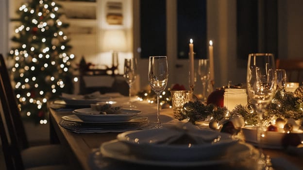 Christmas tablescape decoration, formal family dinner holiday celebration, luxury table setting decor, English country and home style idea