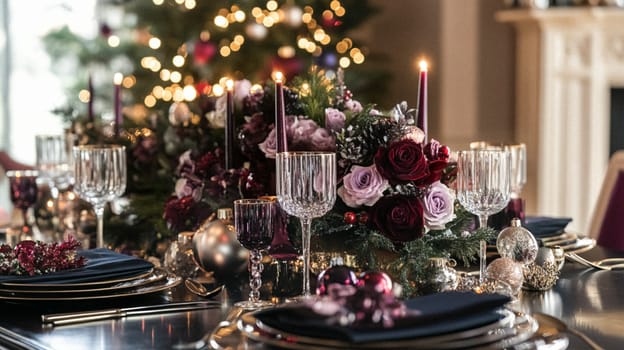 Christmas tablescape decoration, formal family dinner holiday celebration, luxury table setting decor, English country and home style idea