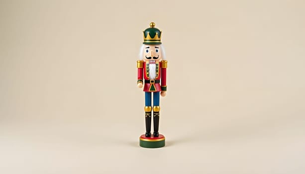 A hand-painted wooden nutcracker, fully isolated on a plain background, emphasizing its intricate craftsmanship and colors. Perfect for traditional Christmas themes and holiday decor