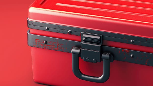 Bright die-cut sticker adhered to a red toolbox, featuring subtle wear details for a rugged and practical branding concept. ideal for showcasing bold design elements in a dynamic and eye-catching manner.