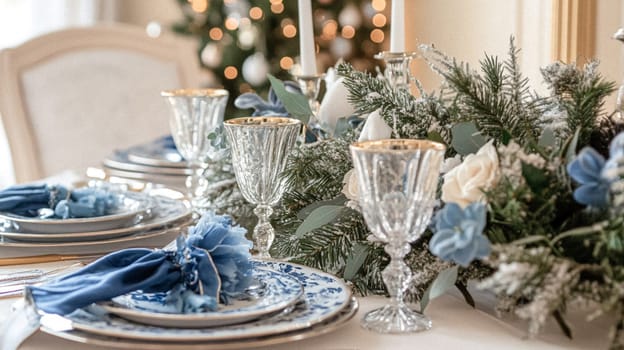 Christmas tablescape decoration, formal family dinner holiday celebration, luxury table setting decor, English country and home style idea