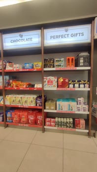 15 October 2024 Tel-Aviv Israel Ben Gurion airport, duty free shop, Chocolate gift display. High quality photo